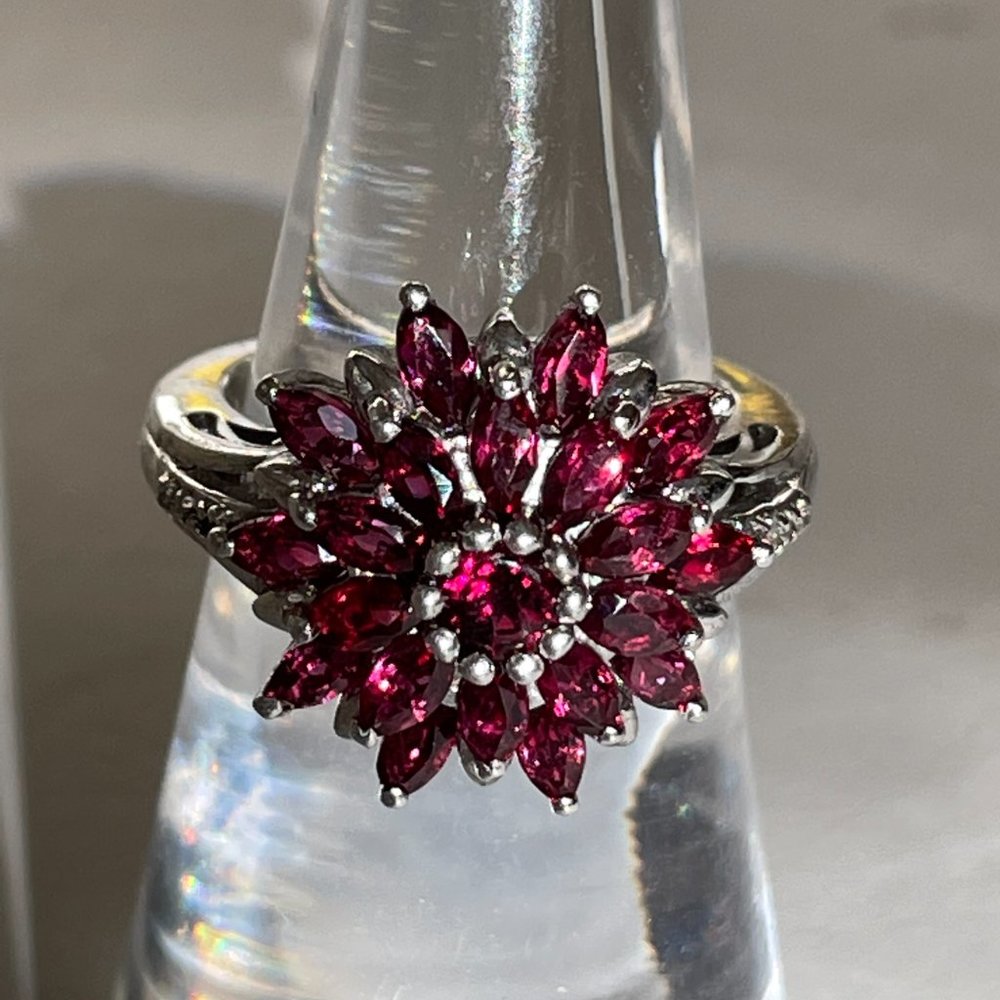 Anthill Garnet Floral Cluster Ring -- Size 5